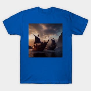 Viking Raiders on Longships T-Shirt